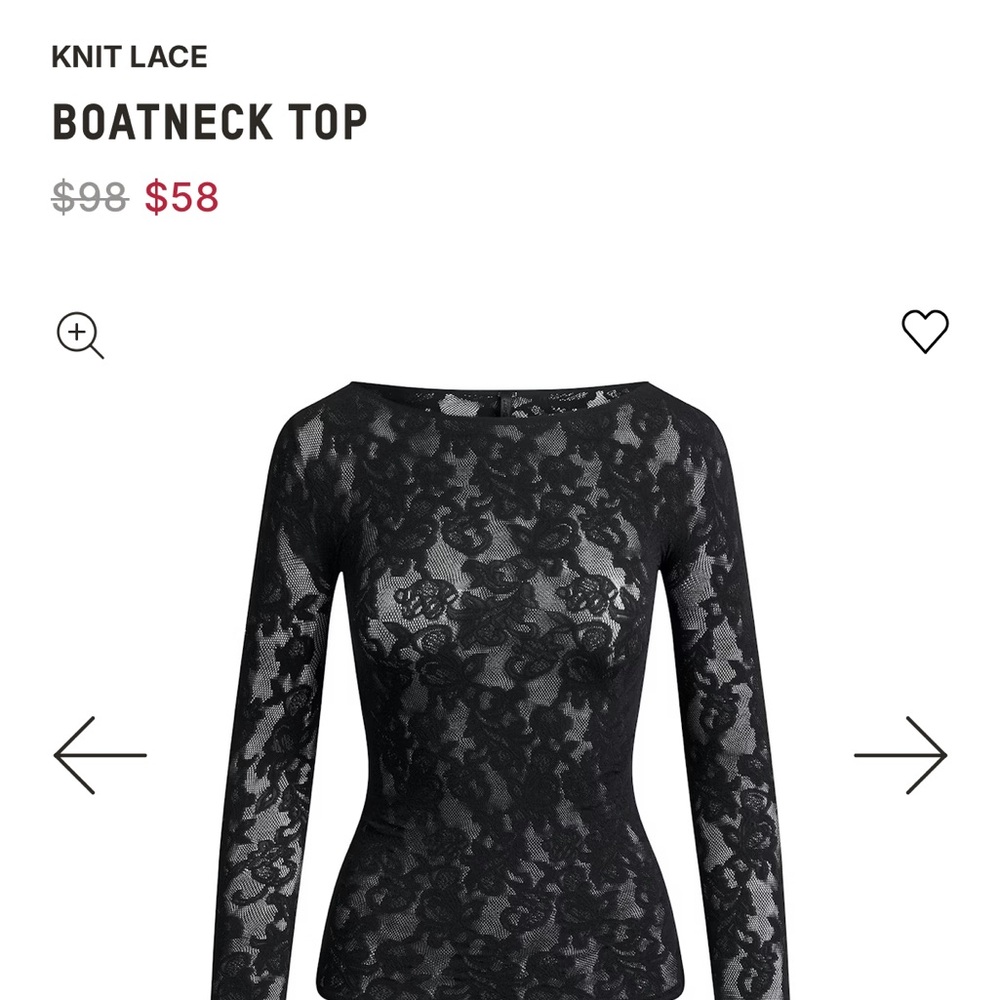 SKIMS Black Knit Lace Boatneck Blouse